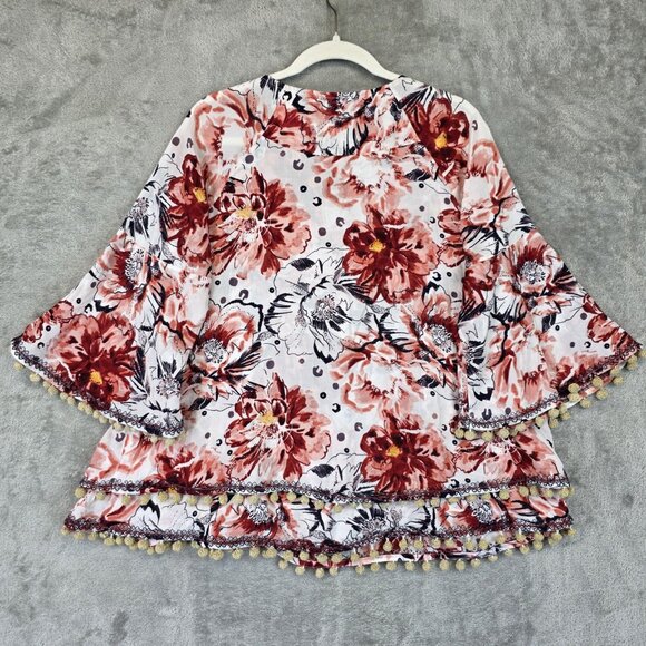 Soft Surroundings Rosada Blouse Womens Small Pink Floral Pom Pom Boho Top NWT - Picture 12 of 12